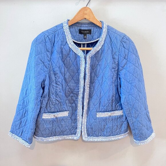 Talbots Fringe Quilted Chambray Jacket‎ - Size 8 - Picture 1 of 7